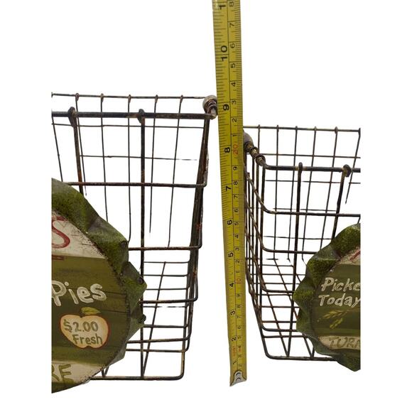 Vintage Metal Wire Locker Baskets Apple Pie Farmhouse Storage | Set of 2 - Picture 3 of 16